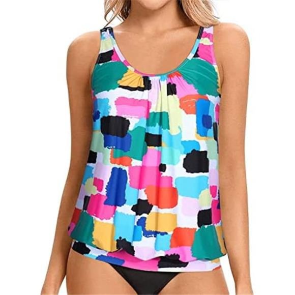 Swim | Womens Blouson Tankini Top No Bottom Loose Fit Swim Top Modest ...